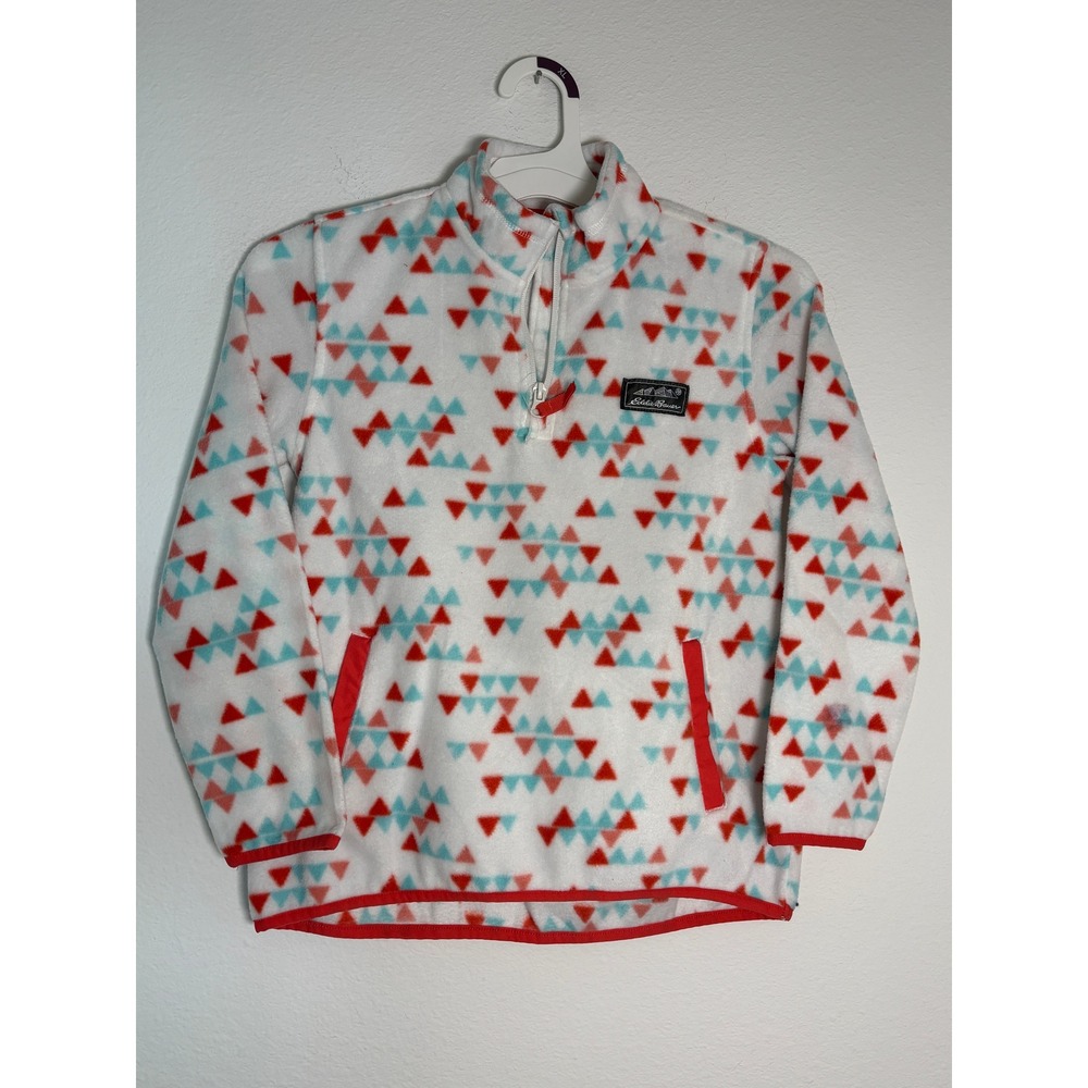 Eddie Bauer Kids M 10/12 Fleece Quarter Zip Pullover Geometric Triangle Red